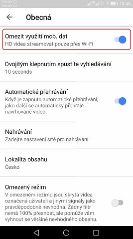 Jak šetřit mobilní data při sledování Youtube na android telefonu - žrouti mobilních dat