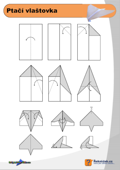 Ptačí vlaštovka - origami diagram náhled