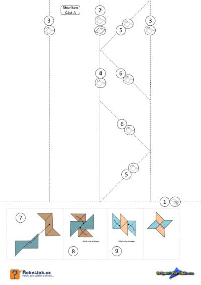 Shuriken - jak vyrobit origami ninja hvězdici - skládací vzor část A