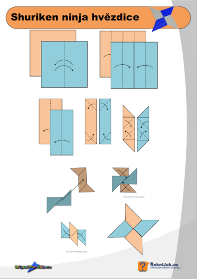 Shuriken - jak vyrobit origami ninja hvězdici - diagram