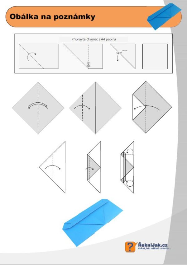 origami obálka na poznámky diagram náhled